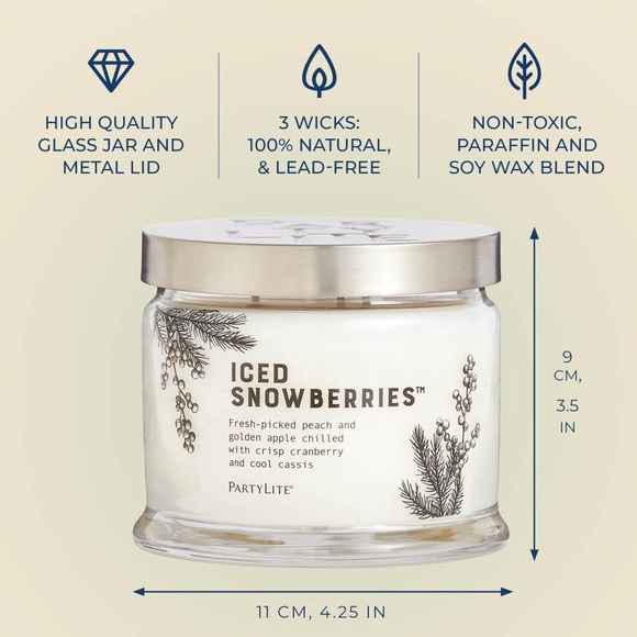 NWT PartyLite 3-Wick Iced Snowberries Candle - Picture 4 of 8
